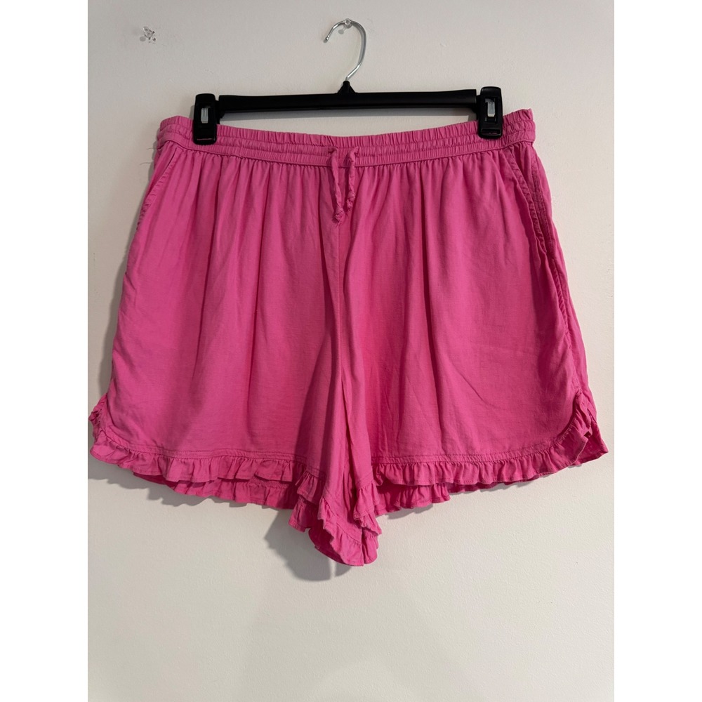 Crown & Ivy Ruffle Hem Drawstring Shorts Womens XL Pink Elastic Waist